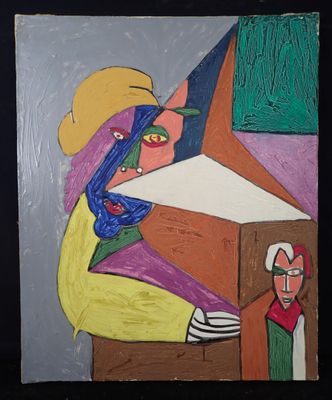 un tableau représentant une femme et un homme assis à une table