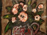 a painting of flowers in a vase on a table