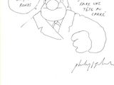 dessin représentant un homme en costume-cravate, avec une bulle au-dessus de sa tête