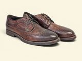 brown leather shoes with laces on a white background