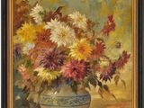 une image d'une peinture de fleurs dans un vase sur une table