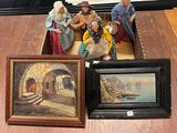 trois figurines représentant des personnes assises sur une table