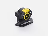 a close up of a yellow and black camera on a white surface