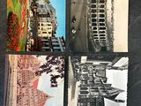plusieurs anciennes cartes postales représentant différents bâtiments sur un fond noir