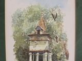 a picture of a watercolor painting of a church