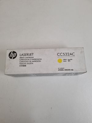 a box of yellow hp laser toner cartridges on a white surface