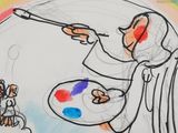 drawing of a man holding a paintbrush and a palette in his hand