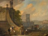 painting of a painting of a man on a horse drawn carriage