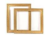 two gold picture frames on a white background