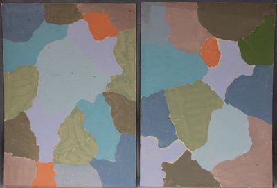 two paintings of different colors on the wall