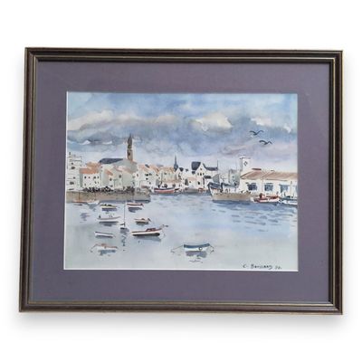 une image d'une peinture de bateaux dans l'eau