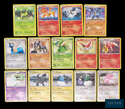 beaucoup de cartes pokemon sur la table