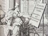 un dessin représentant une femme debout devant un panneau