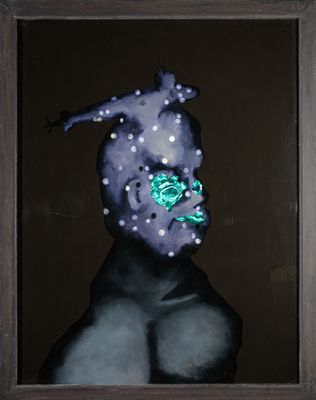 une image représentant un tableau où l'on voit une personne avec une lumière verte sur le visage