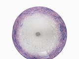 a picture of a purple and white glass object on a white surface