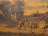 a painting of a man riding a horse on a dirt road