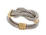 a close up of a twisted rope bracelet with a gold clasp