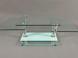 rectangular glass coffee table with metal legs and clear glass top