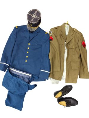 a uniform and a pair of shoes sitting next to each other