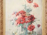 une peinture de fleurs dans un vase sur une table