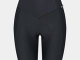 un cuissard de cyclisme pour femme, noir, avec un logo blanc sur le côté