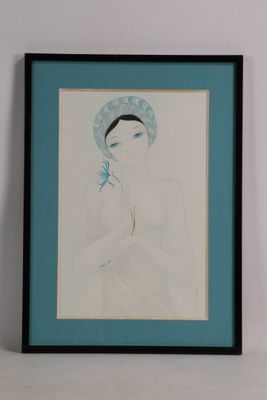 Mara TRAN LONG (née en 1935) - Portrait de femme au turban.