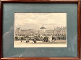 tableau représentant la vue d'un palais avec une calèche