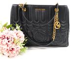 michael korsh black quilted tote bag with gold chain handles