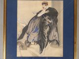 tableau représentant une femme en robe bleue et un homme en cape noire