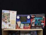 many games on the shelves in the room