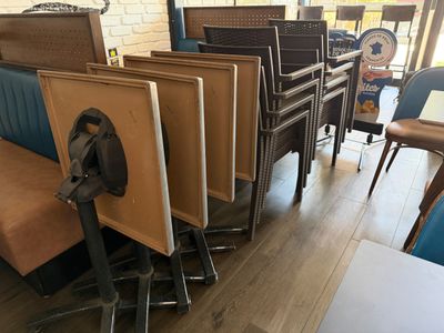a lot of chairs and tables in a restaurant