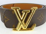 louis vuitton monograme leather belt with gold buckle