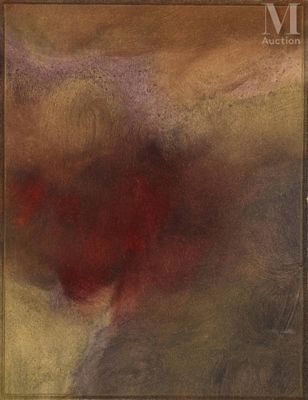 an image of a painting of a red flower in a brown frame
