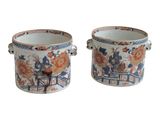 pair of chinese vases with floral designs and handles