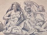 un vieux dessin représentant deux femmes assises l'une à côté de l'autre