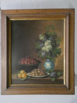 CHEVRIER F. - Début XXe - "Nature morte aux fruits et fleurs" - toile  - Photo 1