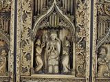 many carvings on the wall of this building