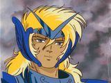 a close up of a cartoon character with blonde hair and blue eyes
