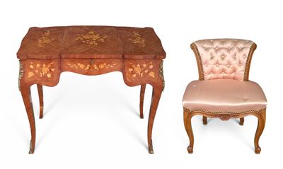 two pieces of furniture including a desk, chair, and mirror