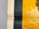 an open book with a picture of a woman and birds on it