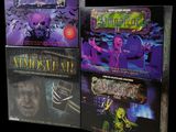 three board games are shown in a row on a black background