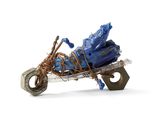 a toy motorcycle with a blue bag on the back of it