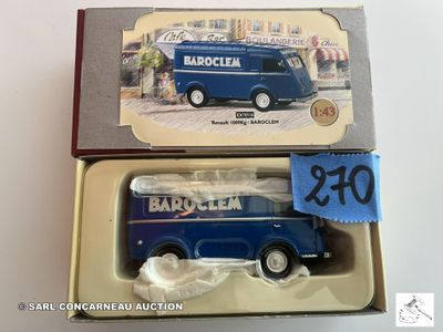 une camionnette bleue dans une boîte, avec une étiquette de prix dessus