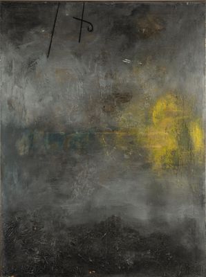 une image représentant un tableau recouvert de peinture noire et jaune