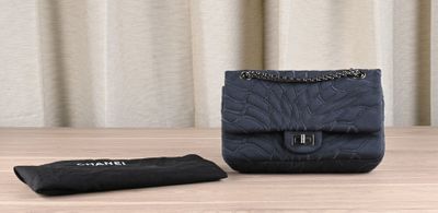 CHANEL Sac 2.55 en jersey anthracite rebrodé de nervures en … - Photo 1