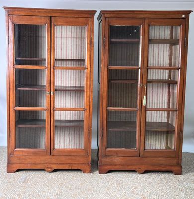 pair of antique oak bookcases with glass doors