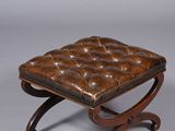 leather foot stool with wooden frame and foot rest