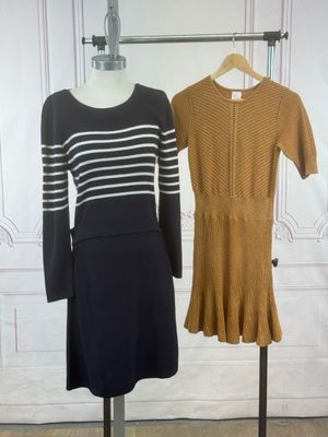 deux robes sont présentées côte à côte sur un mannequin