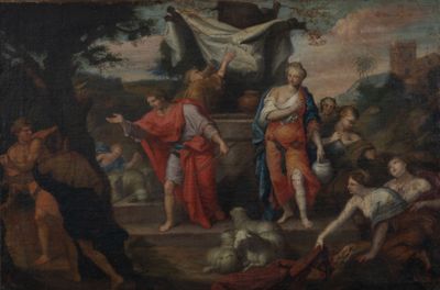 an image of a painting of a group of people in a wooded area