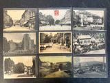 several old black and white photographs of a city street
